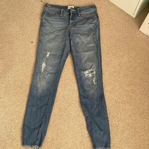 Distressed high rise skinny jeans